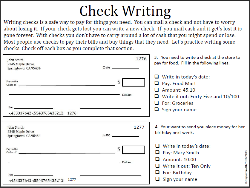 Free Printable Checks Worksheets